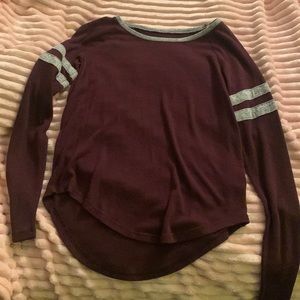 Maroon and grey long sleeve shirt